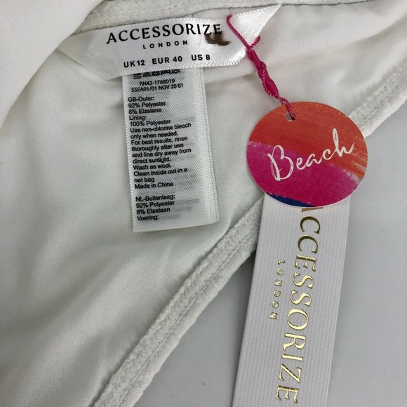 Accessorize London textured high leg bikini bottom in white UK 12 // US 8 NWT - Picture 4 of 7